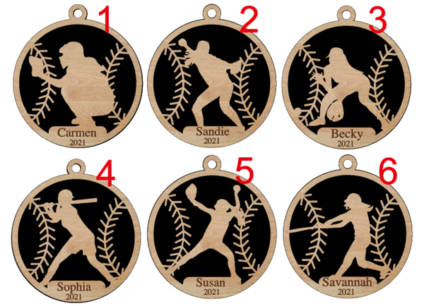 Personalized Softball Wood Ornament Pick from 6 designs