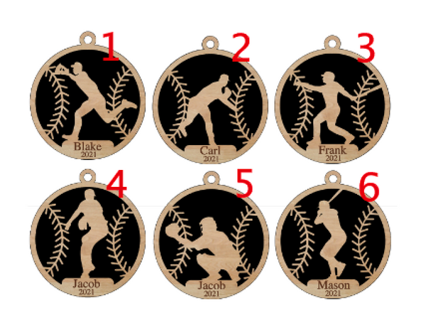 Personalized Wood Baseball Ornament Pick from 6 designs