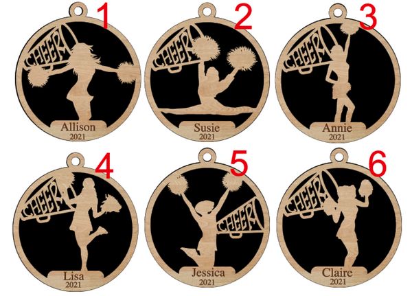 Personalized Cheerleading Ornament Pick from 6 designs