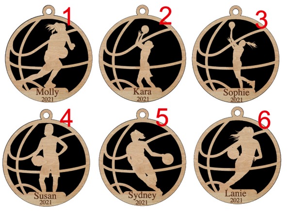 Personalized Girls Basketball Wood Ornament Pick from 6 designs