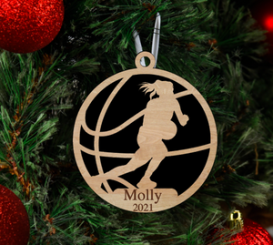 Personalized Girls Basketball Wood Ornament Pick from 6 designs