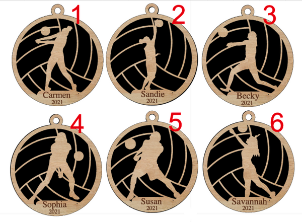 Personalized Girls Volleyball Wood Ornament Pick from 6 designs