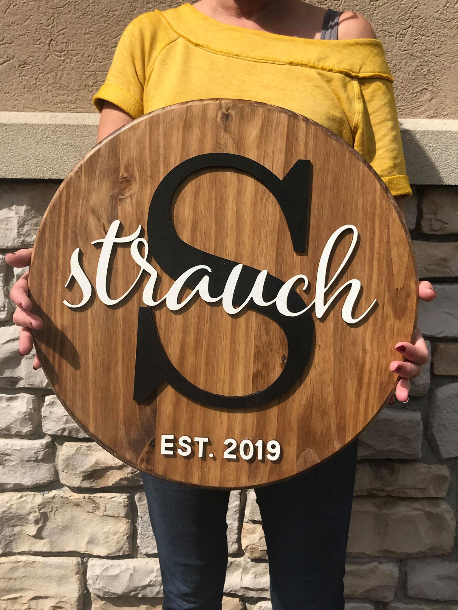 Round Circle Wood Last Name Sign Choose Size