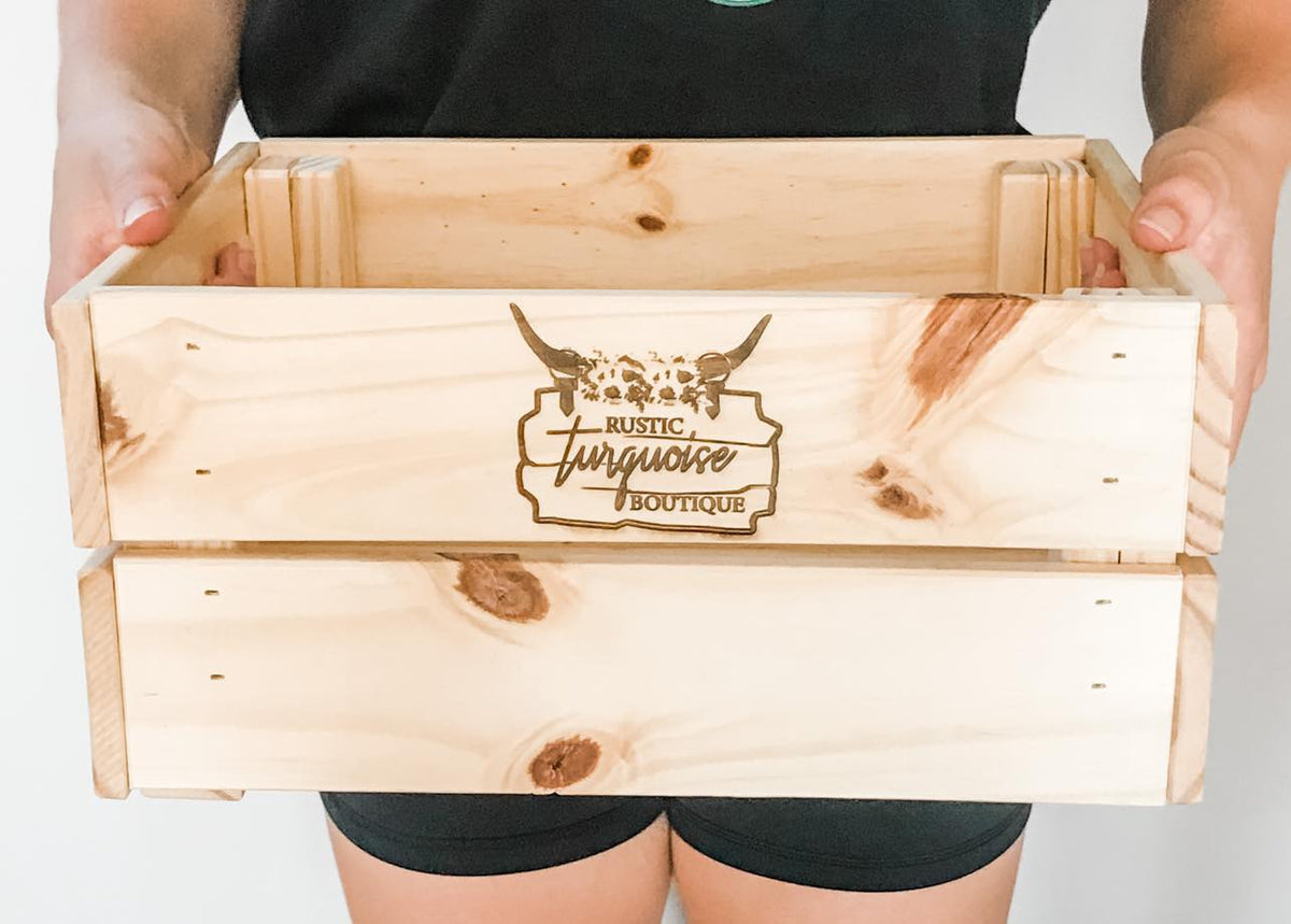 Custom Business Logo Wood Engraved Crate