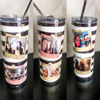 Custom 6 Photo Black and White Stripe Skinny Tumblers