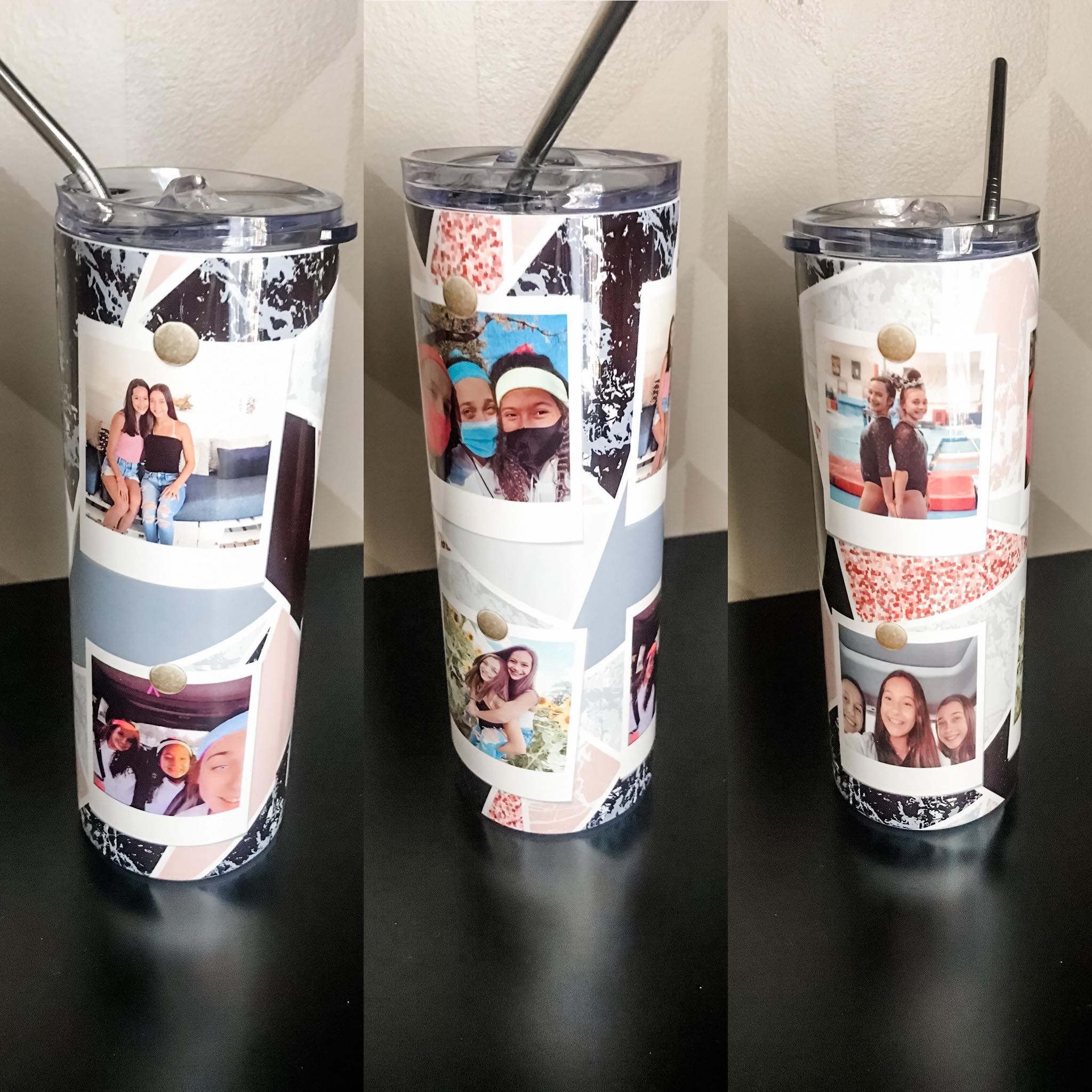 Custom 6 Photo abstract pink, black and gold Skinny Tumblers
