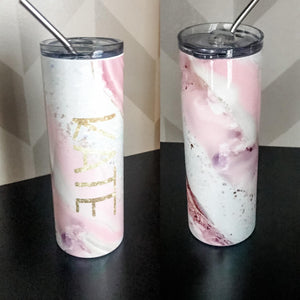 Pink and Gold Marble Custom Personalized Skinny Tumbler