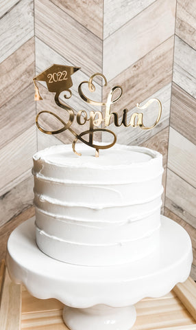 Custom Personalized Mirrored Gold Acrylic Graduation Cake Topper