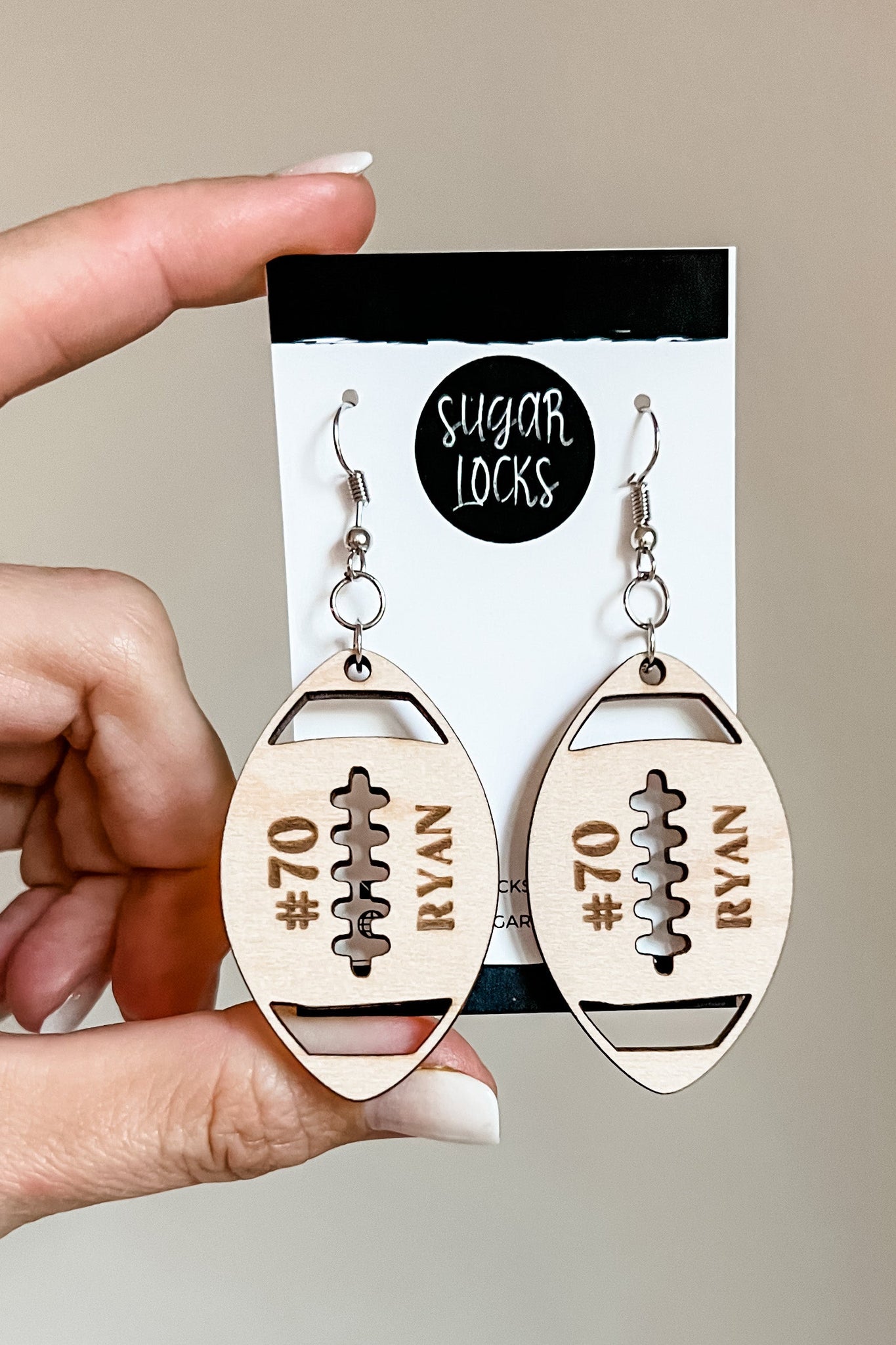 Custom Personalized Wood Football Earrings