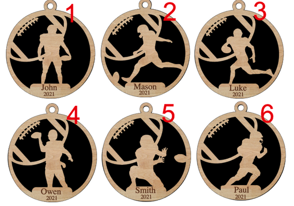 Personalized Wood Football Ornament Pick from 6 designs