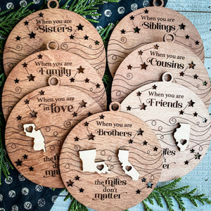 Miles Apart Ornament Custom Engraved Personalized Ornament
