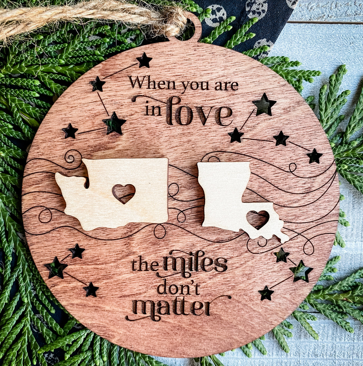Miles Apart Ornament Custom Engraved Personalized Ornament
