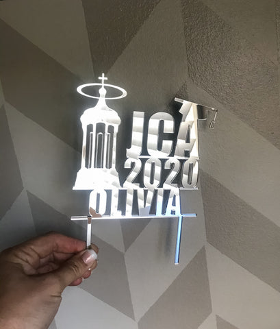 JCA Graduation Cake Topper Silver Mirrored Acrylic