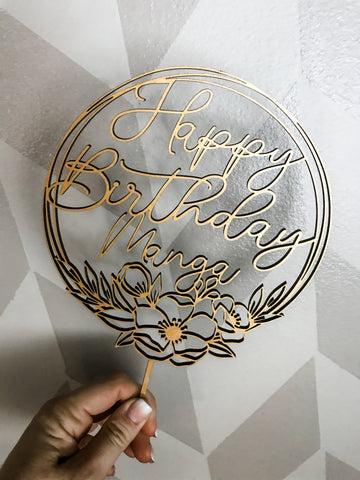 Personalized Happy Birthday No Age Gold Hand painted Cake topper