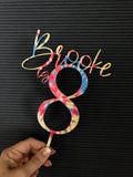 Tie Dye Glitter Personalized Cake Topper