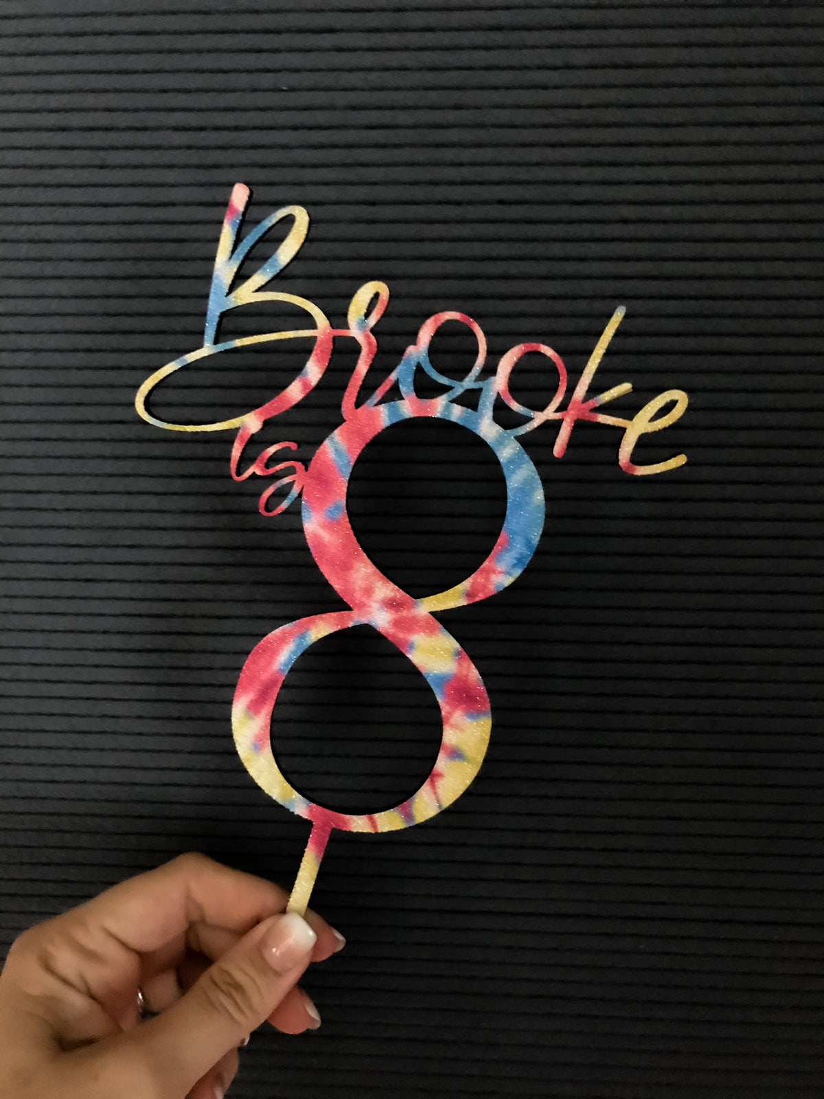 Tie Dye Glitter Personalized Cake Topper