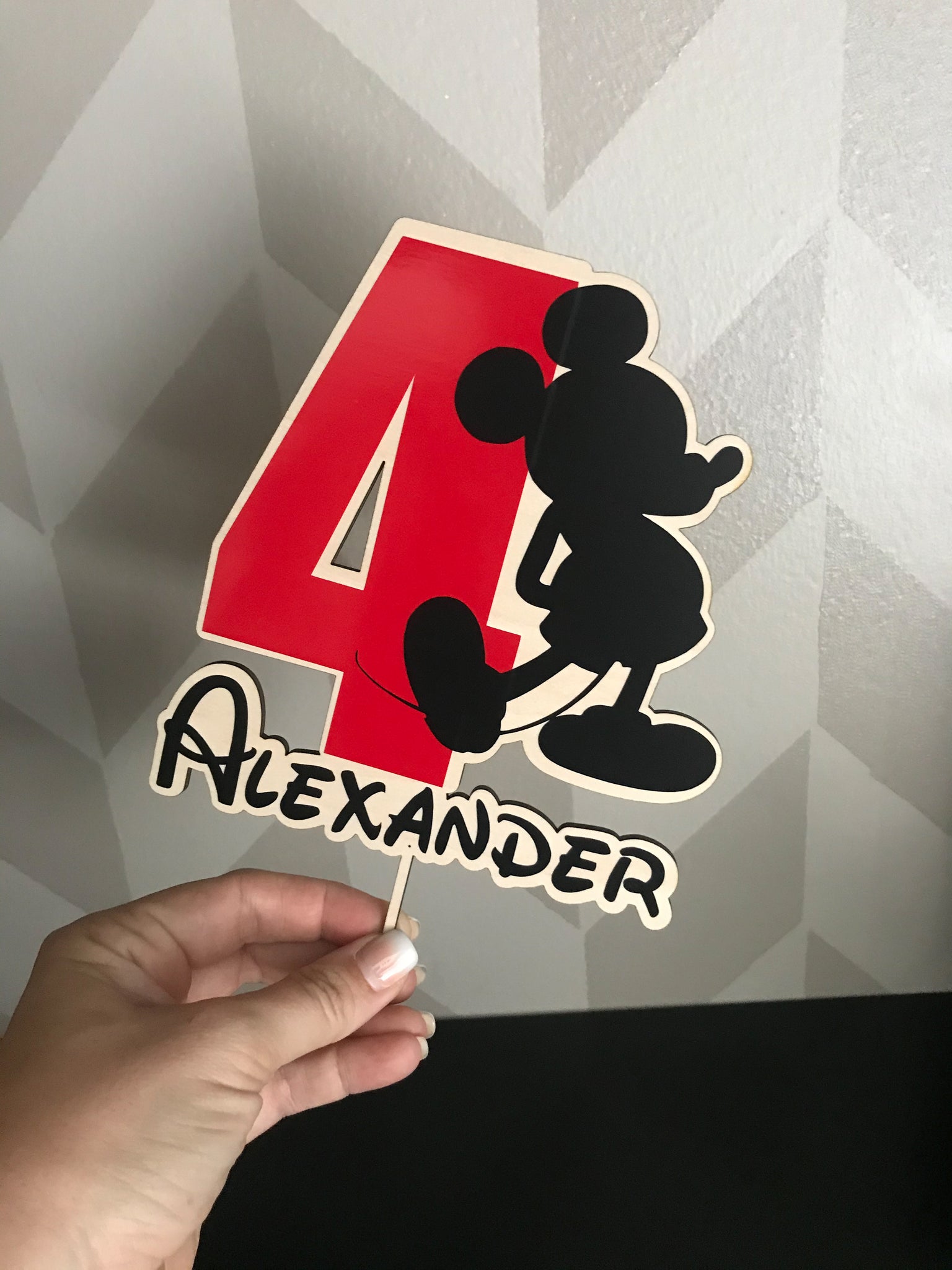 Mickey Mouse Age Personalized Wood Cake Topper