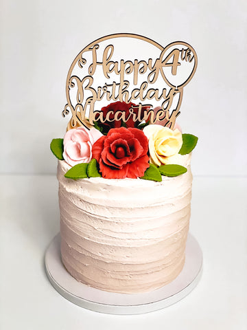Custom Wood Personalized Happy Birthday with Age Balloon Cake Topper