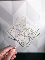 Simple Square Happy Birthday Personalized Wood Cake Topper