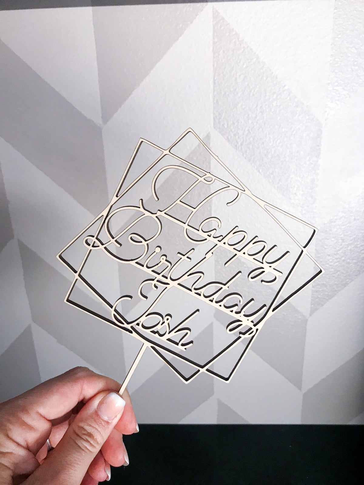 Simple Square Happy Birthday Personalized Wood Cake Topper