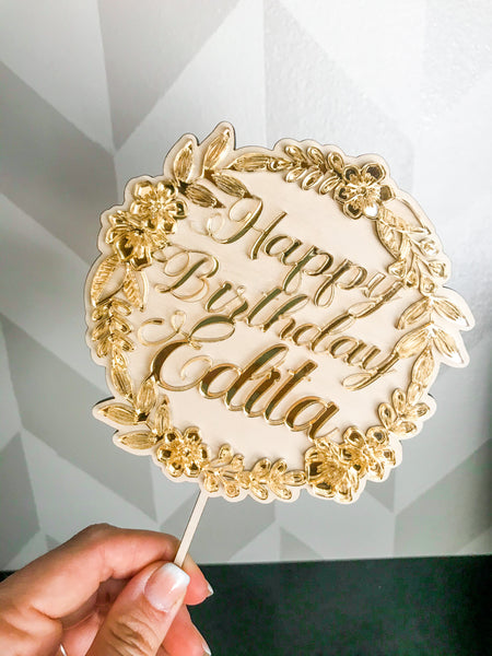 Wood and Acrylic Personalized Cake Topper