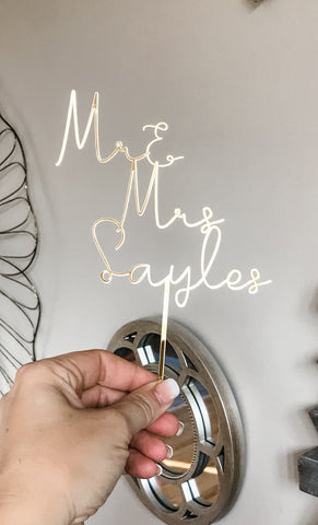 Personalized Mr & Mrs Gold acrylic cake topper