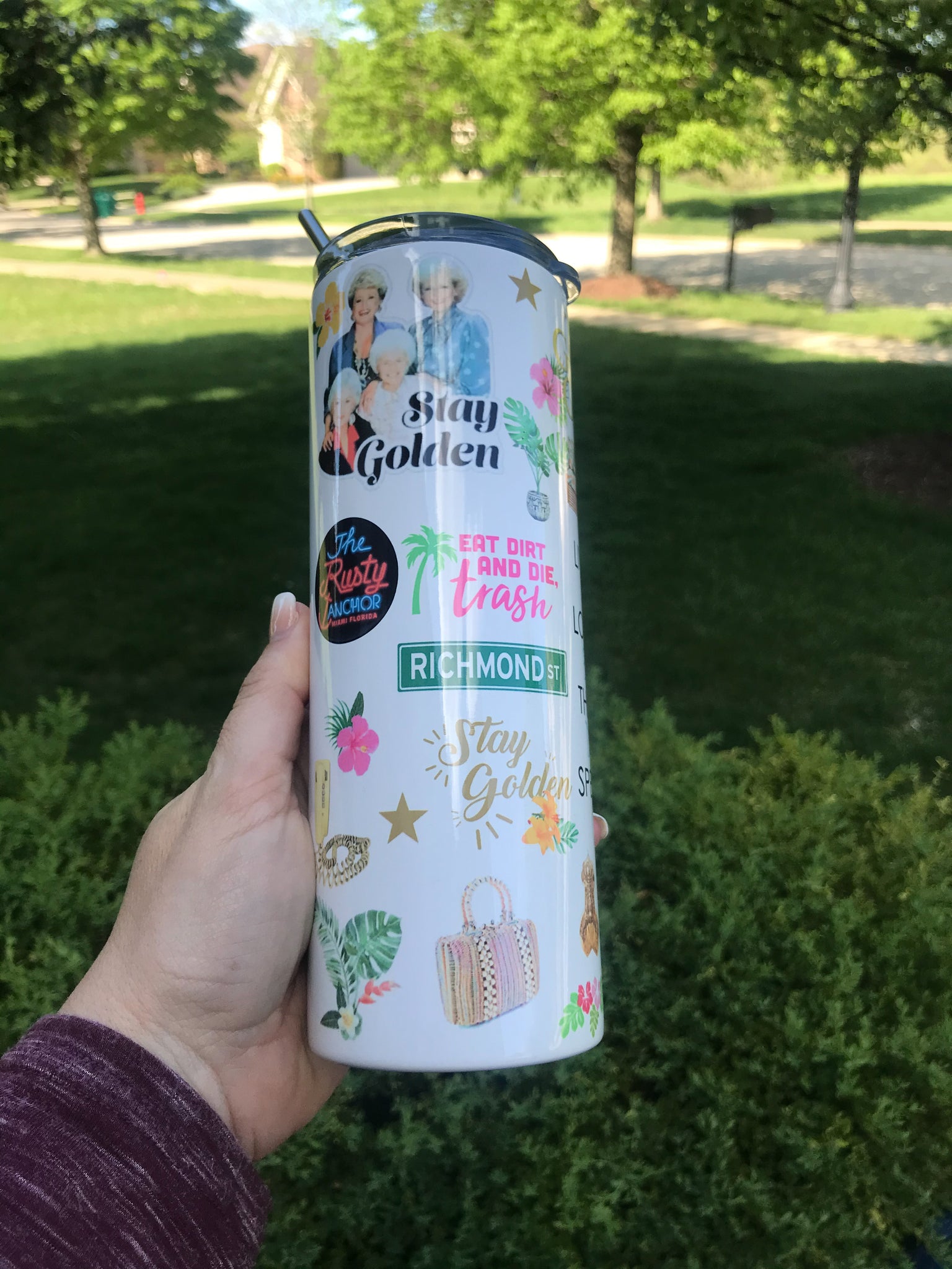 Golden Girls Theme Skinny Tumbler Straw Cup