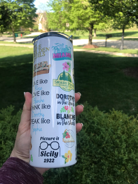 Golden Girls Theme Skinny Tumbler Straw Cup