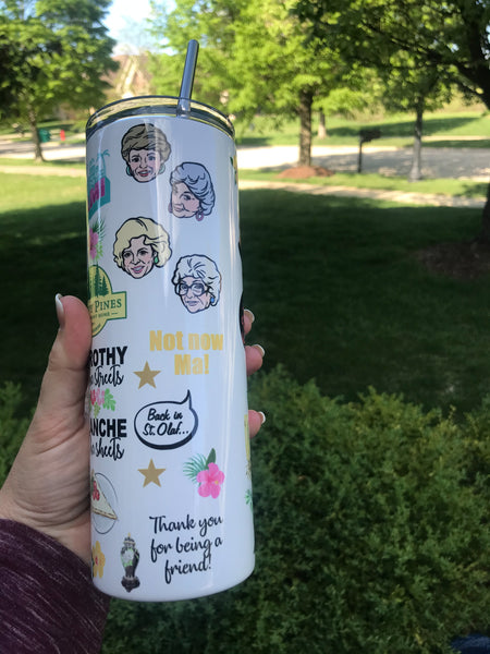 Golden Girls Theme Skinny Tumbler Straw Cup