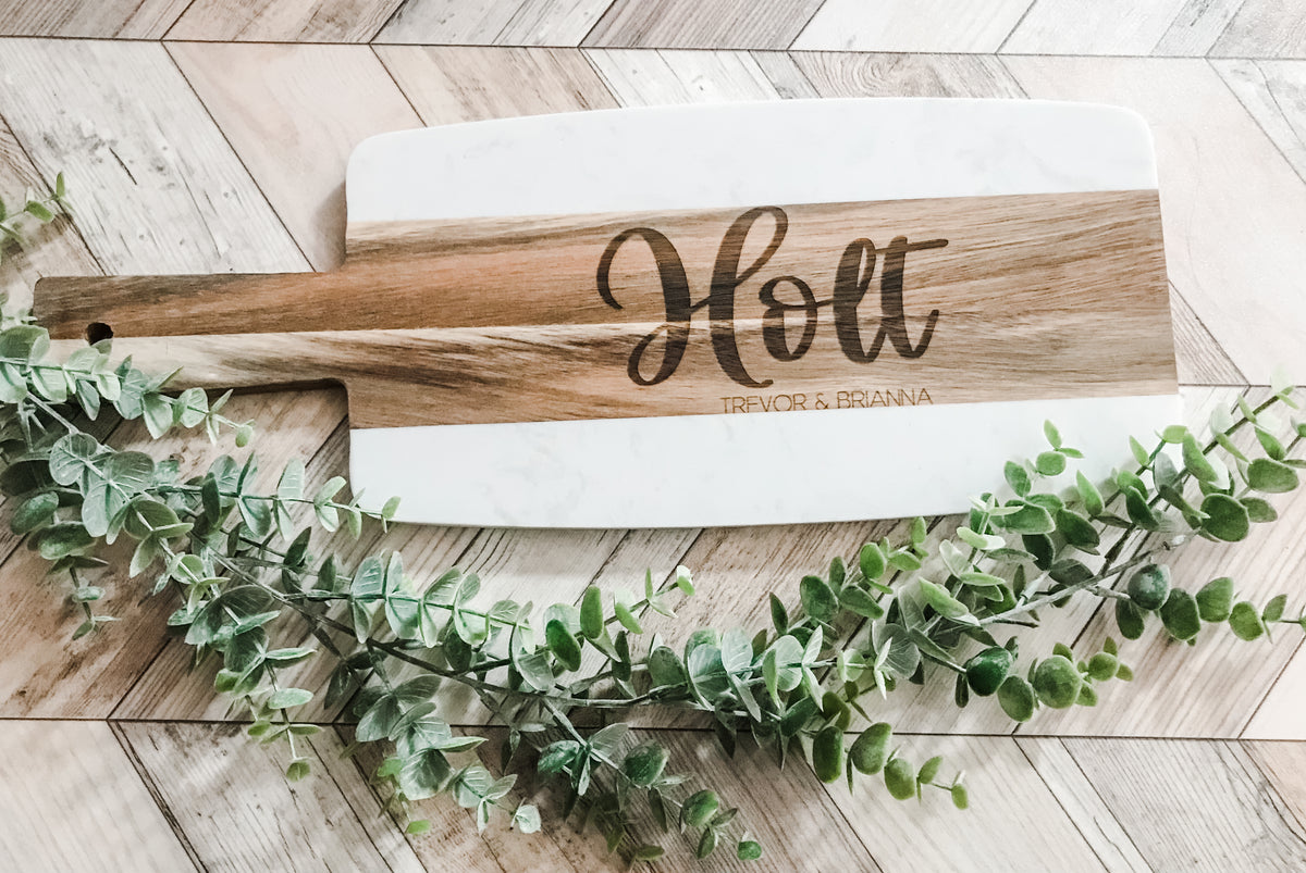 Wood and Marble Personalized Custom Bread Board