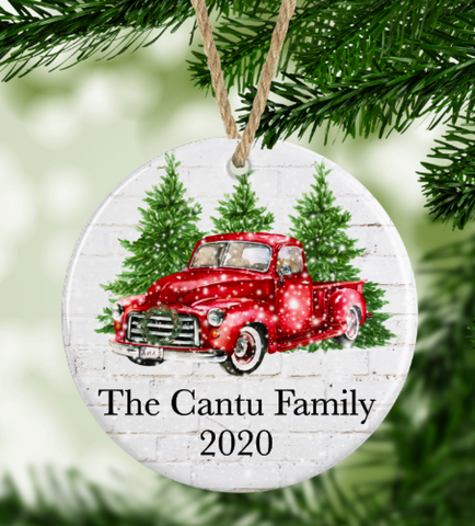 Personalized Red Truck Christmas Ornament