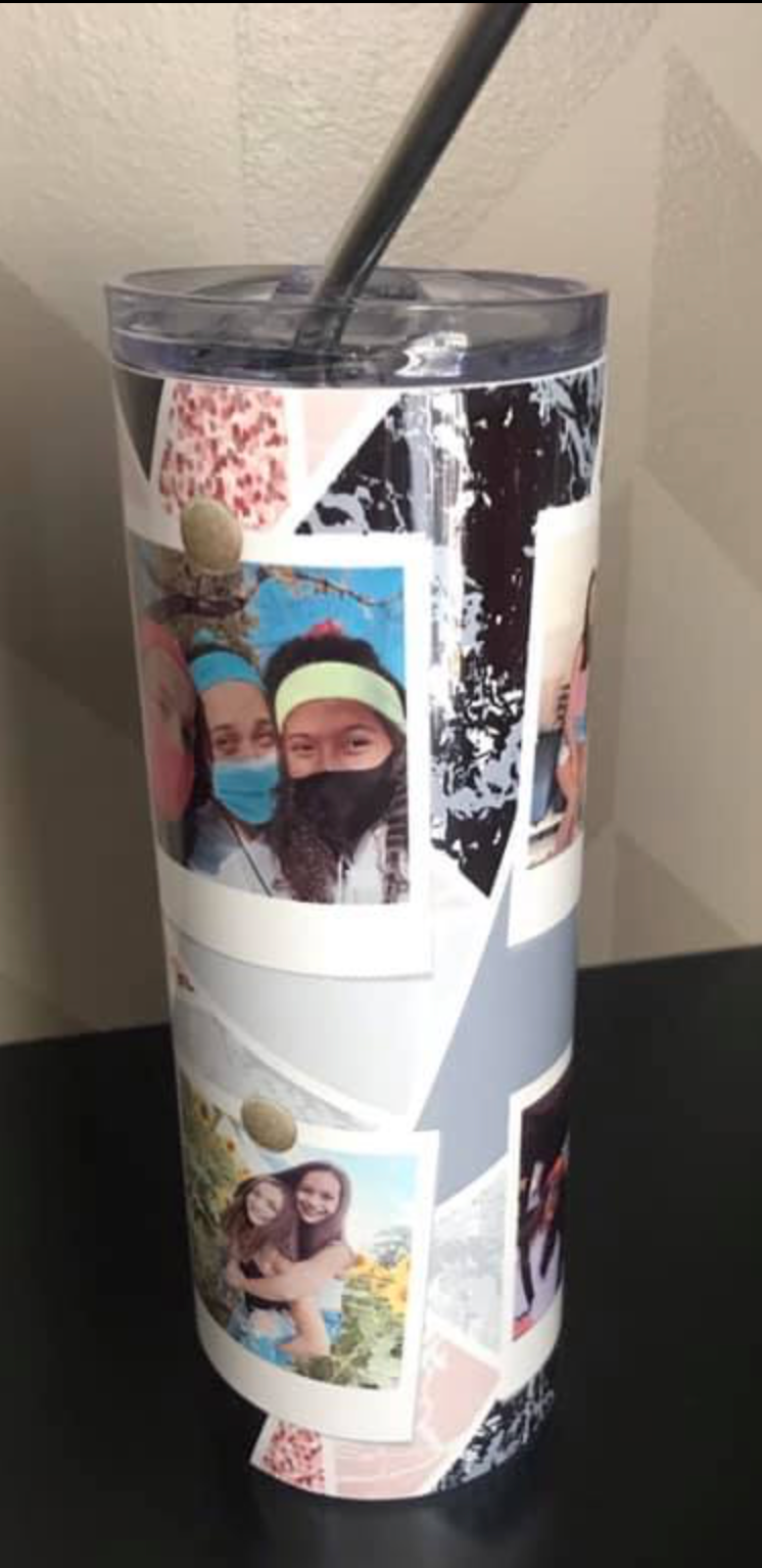 Custom 6 Photo abstract pink, black and gold Skinny Tumblers