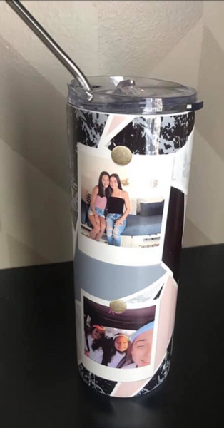 Custom 6 Photo abstract pink, black and gold Skinny Tumblers