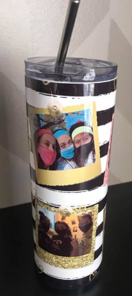 Custom 6 Photo Black and White Stripe Skinny Tumblers