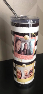 Custom 6 Photo Black and White Stripe Skinny Tumblers