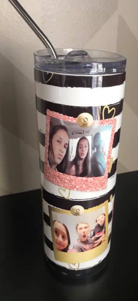 Custom 6 Photo Black and White Stripe Skinny Tumblers