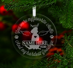 Personalized Pet Memorial Engraved Acrylic Ornament Dog or Cat