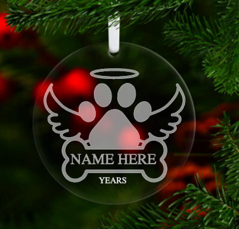 Personalized Pet Angel Wings Engraved Acrylic Ornament Choose Dog or Cat