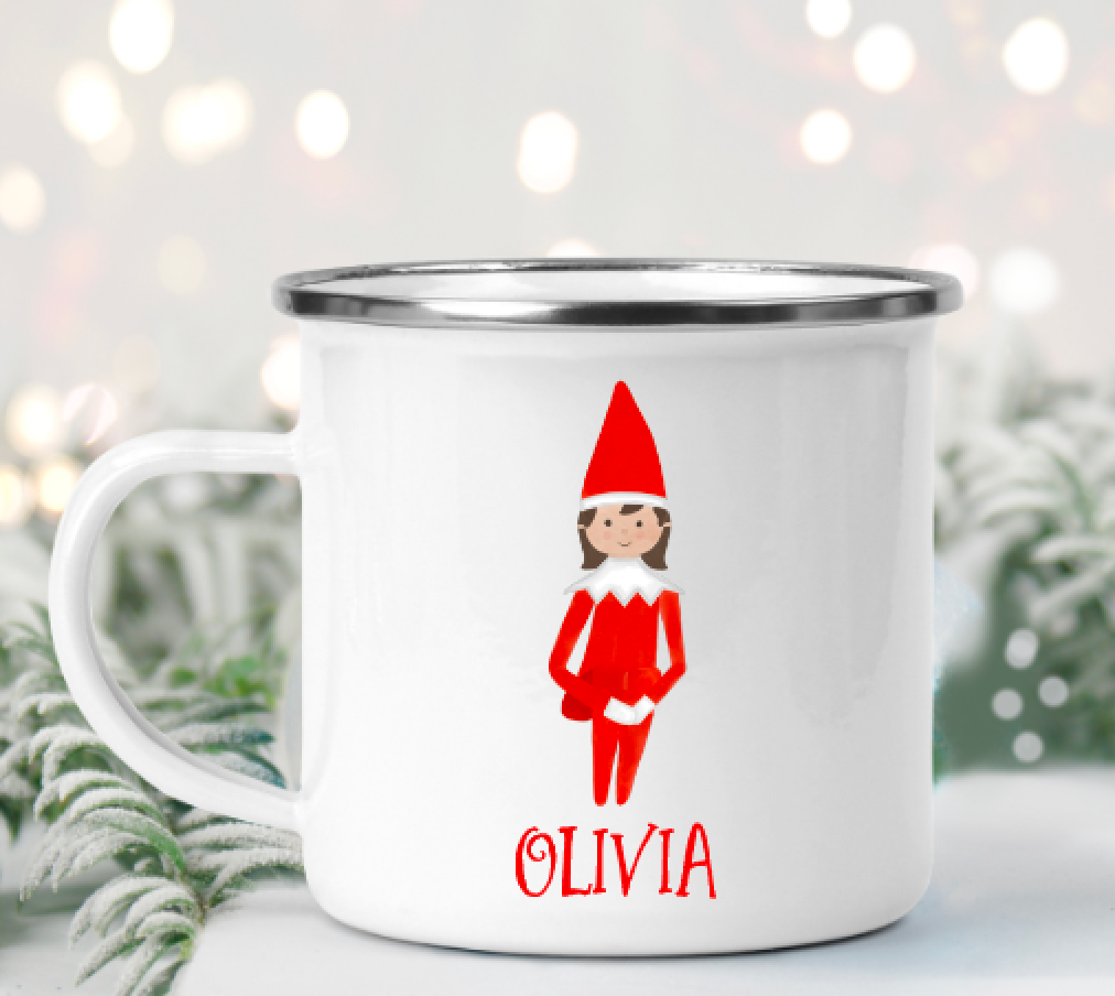 Watercolor Elf Christmas Personalized Camp Mugs