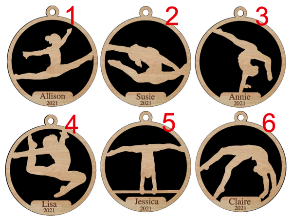 Personalized Girls Gymnastics Wood Ornament Pick from 6 designs