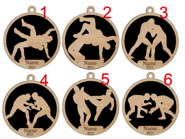 Personalized Wrestling Wood Ornament Pick from 6 designs
