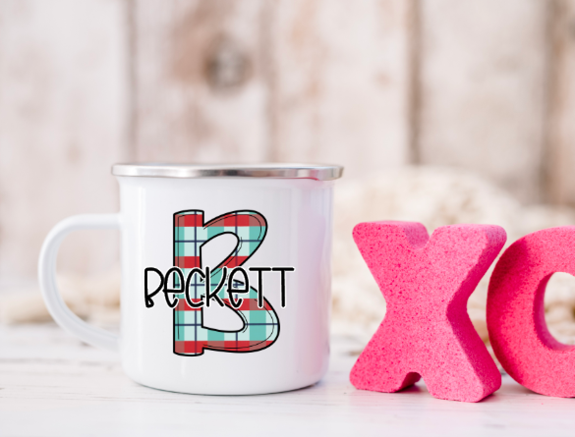 Initial and Name Camp Mug Valentine's Day Gift Choose from 6 patterns