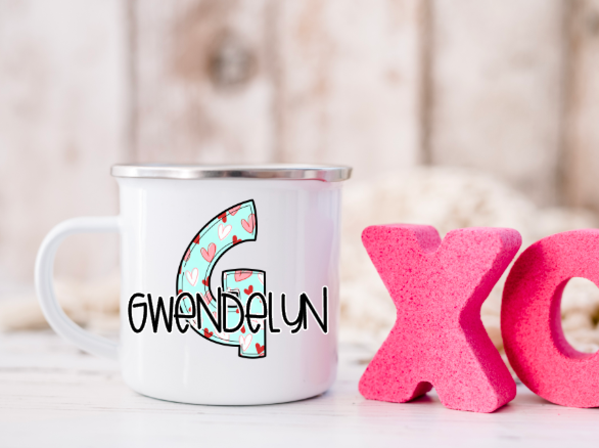 Initial and Name Camp Mug Valentine's Day Gift Choose from 6 patterns