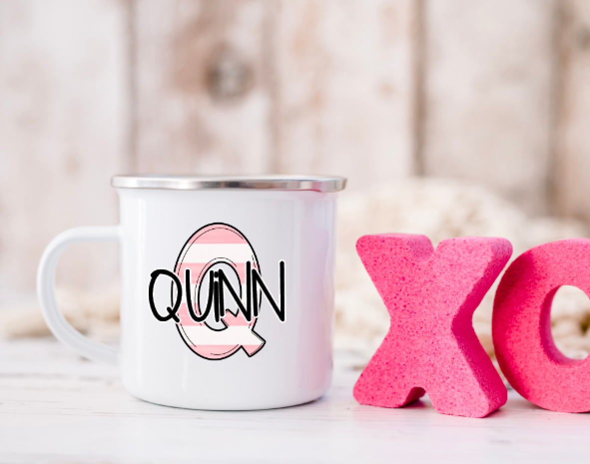 Initial and Name Camp Mug Valentine's Day Gift Choose from 6 patterns