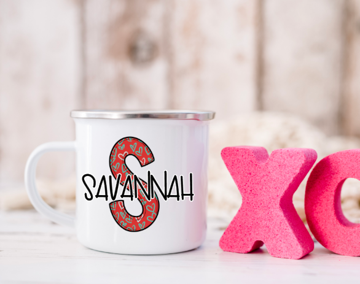 Initial and Name Camp Mug Valentine's Day Gift Choose from 6 patterns
