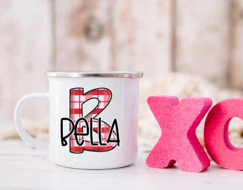 Initial and Name Camp Mug Valentine's Day Gift Choose from 6 patterns
