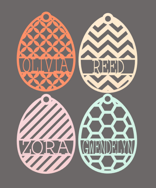 Personalized Easter Egg Acrylic basket tags multiple colors and patterns