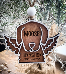 Personalized Dog or Cat wood Angel Memorial Ornament