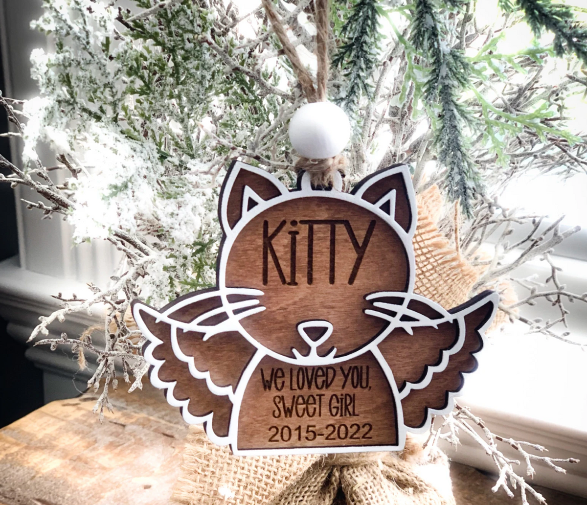 Personalized Dog or Cat wood Angel Memorial Ornament