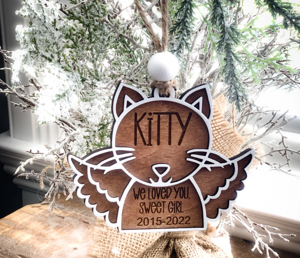 Personalized Dog or Cat wood Angel Memorial Ornament